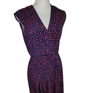 Bcbgmaxazria Wrap Dress XS Red Blue Sleeveless Elastic Waist Vneck Work